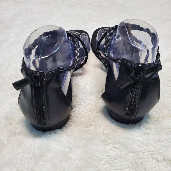 Cole Haan Abbe Black Braided Beaded Strap Back Zipper Flat Sandals Women 11 B - Picture 4 of 10